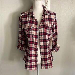 Red and Cream Plaid Button-Up Shirt new with tags